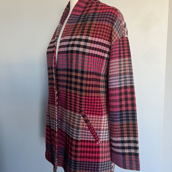 NEW Rachel Zoe Tweed Plaid Casual Pink‎ Career Wool Blend Collared Coat Jacket - Picture 5 of 9